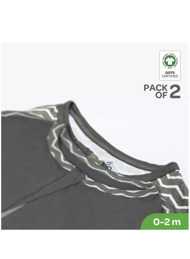 Moon Swaddle Pods With Beanie Pack Of 2 Front Two Way Zippered Grey And Stripes Print