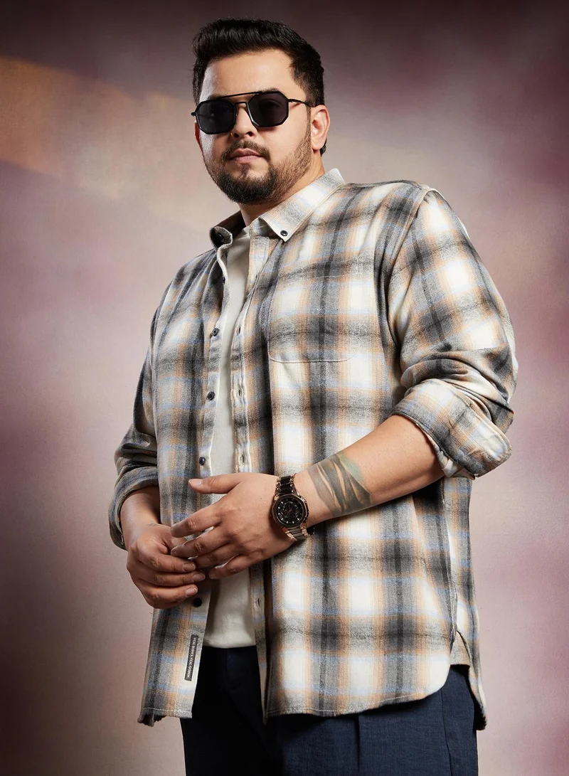 Instafab Plus Instafab Plus Men's Black & Off-White Gradient-Graph Regular Shirt For Casual Wear | Spread Collar | Long Cuffed Sleeves | Button Closure | Plus Size Shirt Crafted With Comfort Fit For Everyday Wear