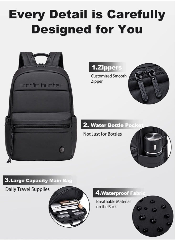 ARCTIC HUNTER School Laptop Backpack,Business Travel Bag,Water Resistant Office Shoulder Book Bag for Men with Laptop Compartment,Black  - Image 4