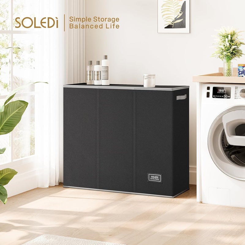 Telfun 180L Laundry Hamper 3 Section, Extra Large Laundry Hamper with Lid, Dirty Clothes Hamper with Sturdy Handle, Large Laundry Basket Organizer for Laundry Room, Bedroom, Hampers for Laundry - Image 2