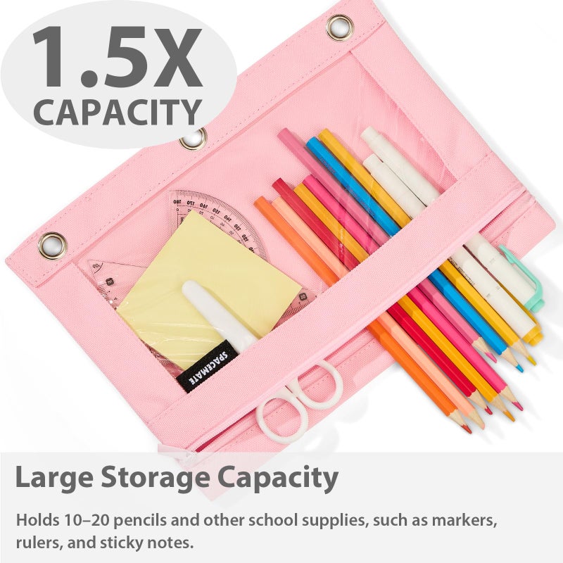 SPACEMATE Binder Pencil Pouch Case Box Bag for 3 Ring Binder School Supplies Girls Boys Kids, Clear Preppy Stuff Large Aesthetic Pen Organizer, Back to College Stationary, 1 Pack, Light Pink - Image 2