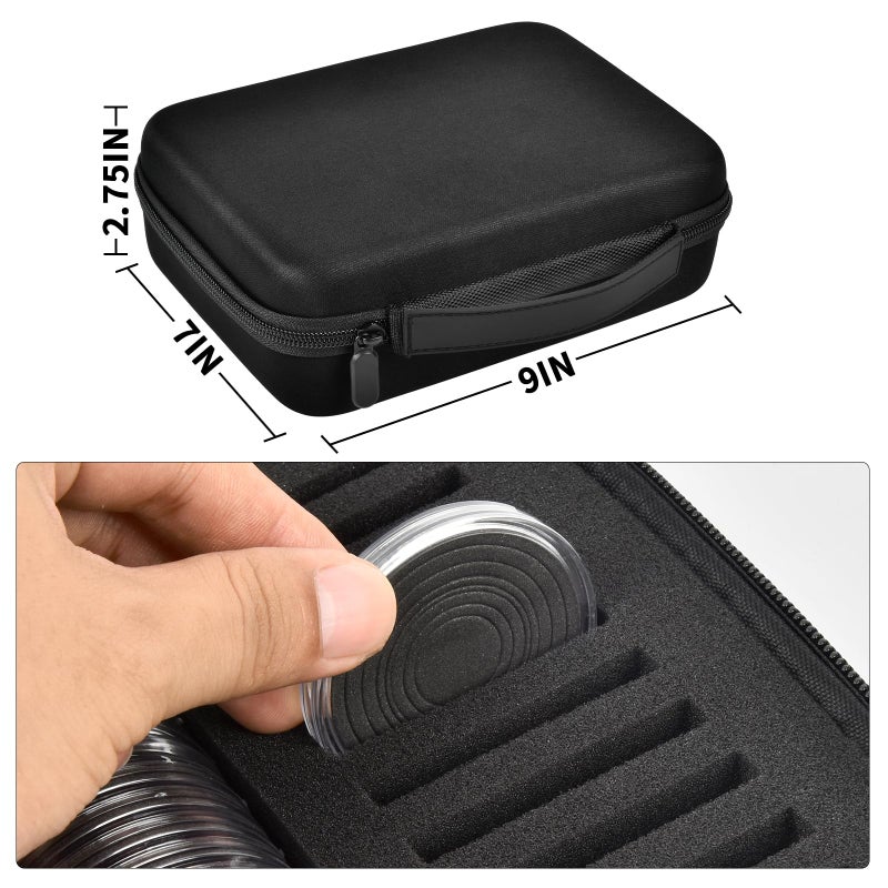 GWCASE 52 Pieces 46mm Coin Capsules with 6 Sizes (20/25/ 27/30/ 38/ 46mm), Collector Case with Foam Gasket and Plastic Storage Organizer for Coin Collection Supplies (Box Only) - Black Inner - Image 4