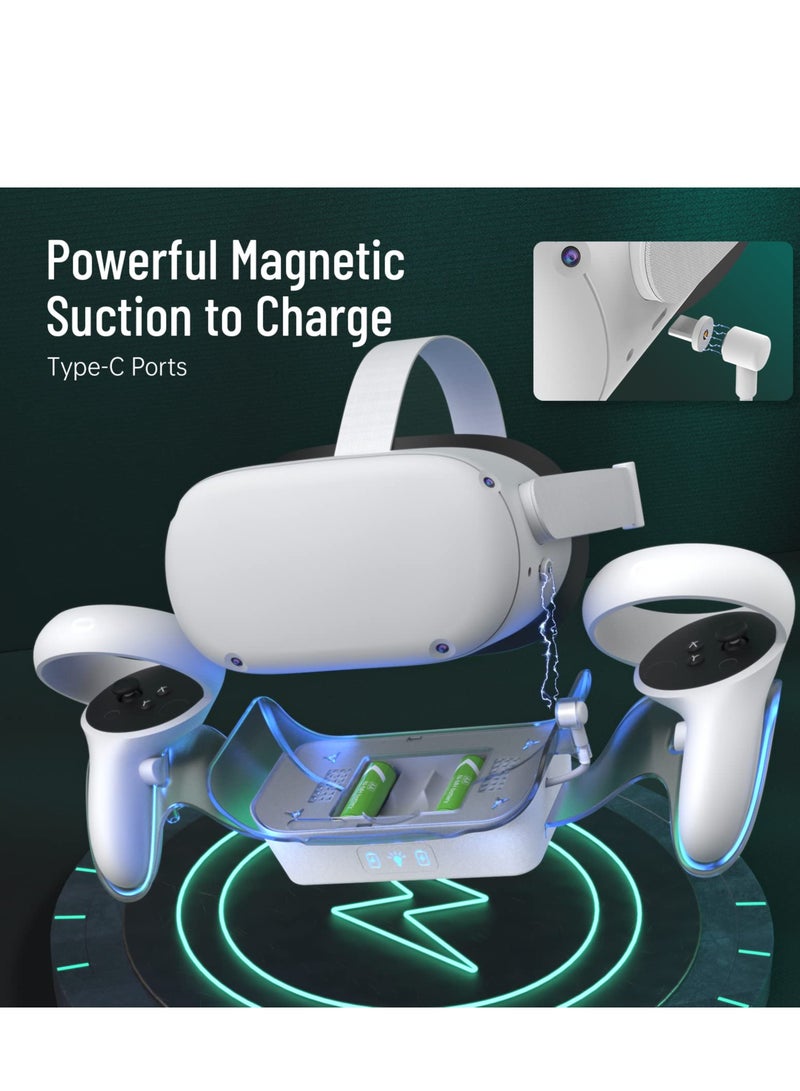 VR Charging Dock for Oculus Quest 2 with LED Light, Fast Charging Stand for Headset and Touch Controllers, Includes 2 Rechargeable Batteries and Magnetic Type-C Connector - Image 1