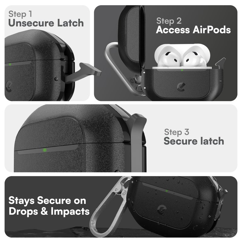 Keybudz for Waterproof AirPods 4 Case with Lock - IP68 Waterproof and Dust Proof, Shockproof Protector, Heavy Duty Rugged Protection, Drop Proof Hard Cover for AirPods 4th Gen (Carbon Black) - Image 3