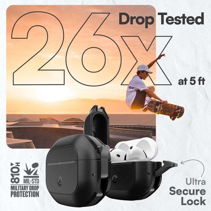 Keybudz for Waterproof AirPods 4 Case with Lock - IP68 Waterproof and Dust Proof, Shockproof Protector, Heavy Duty Rugged Protection, Drop Proof Hard Cover for AirPods 4th Gen (Carbon Black) - Image 4