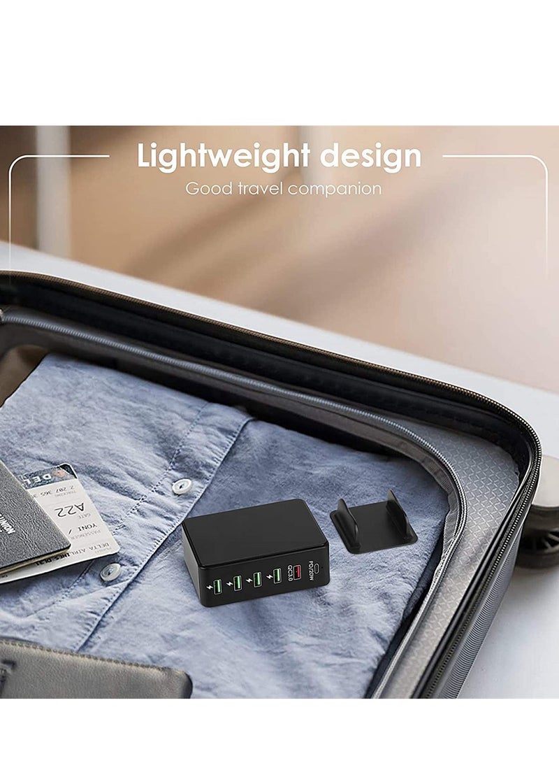 SYOSI Charger Block 6 in 1, 65W USB C Charger 3A, Charging Hub with 6 USB Ports for Multiple Electronics, USB Charging Station Multiports, Universal Desktop Phone Charger Travel Ready (Black) - Image 5