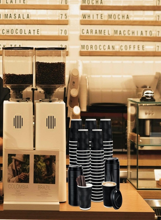 Tinsky 100 Pack 8 oz Disposable Coffee Cups with Lids and Straws, To go Insulated Corrugated Thick Paper Coffee Cups for Hot/Cold Beverages, Ripple Wall Cups for Espresso Coffee, Hot Chocolate and Cocoa - Image 4