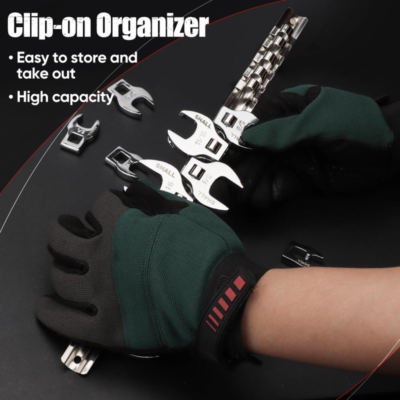 SHALL 3/8" Crows Foot Wrench Set, 11-Piece SAE Crowfoot Wrench Set with Clip-on Organizer, 3/8"-1", Tools for Mechanics, Access Fasteners in Tight Spaces - Image 4