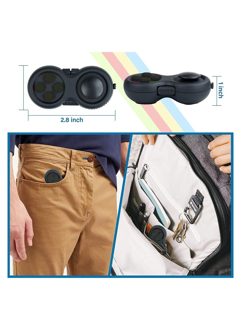 Fidget Pad Toy for Anxiety and Stress Relief 8 Fidget Features Cube with Silent Button ABS Plastic Fidget Controller Pad Cube for Kids and Adults (Black)