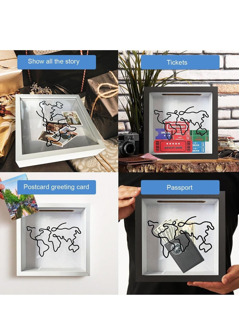 Excefore Adventure Archive Box Travel Shadow Box Personal Travel Adventure Archive Souvenir Storage Box Couple Travel Adventure Photo Record Wall Decoration for Any Size Tickets Display Case 29x29cm White  - Image 2