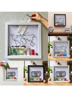 Excefore Adventure Archive Box Travel Shadow Box Personal Travel Adventure Archive Souvenir Storage Box Couple Travel Adventure Photo Record Wall Decoration for Any Size Tickets Display Case 29x29cm White  - Image 3