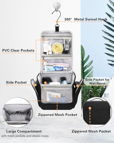 Relavel Hanging Toiletry Bag for Men and Women Travel Toiletries Bag Waterresistant Large Makeup Cosmetic Organizer Storage Shaving Dopp Kit Shower Bathroom Hygiene Bags Carryon Travel Essentials - Image 3