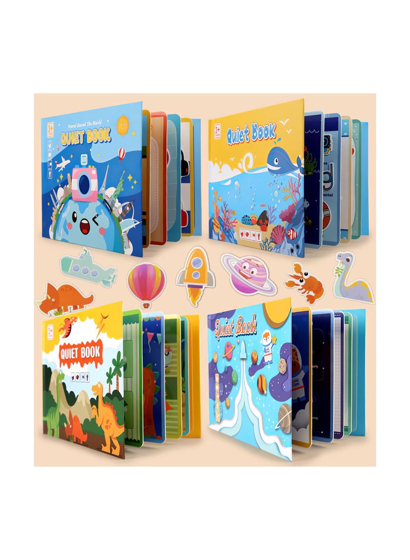 Zikra 4 Pack DIY Quiet Book for Toddlers, Montessori Busy Book for Kids to Develop Learning Skills, Dinosaur Sea Travel Space Preschool Learning Activities Learning & Education Toys - Image 1