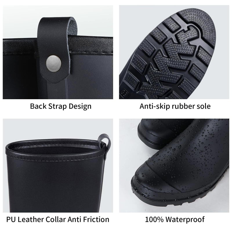 Asgard Women's Mid Calf Rain Boots Waterproof Garden Shoes Slip on Rubber Boots, Black EU 38 - Image 4