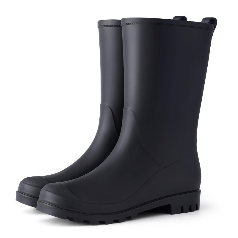 Asgard Women's Mid Calf Rain Boots Waterproof Garden Shoes Slip on Rubber Boots, Black EU 38 - Image 1