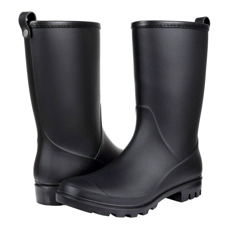 Asgard Women's Mid Calf Rain Boots Waterproof Garden Shoes Slip on Rubber Boots, Black EU 38 - Image 5