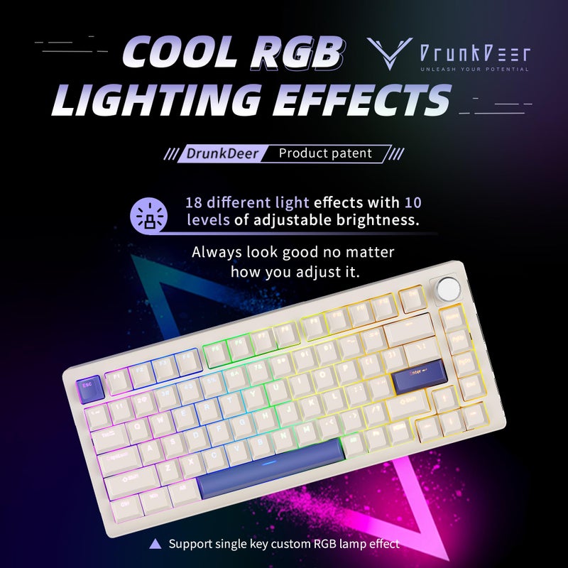 DrunkDeer A75 Rapid Trigger Mechanical Keyboard TKL Hyper Fast Magnetic Switch Gaming Keyboards RGB Wired USB Compact 82 Keys with Knob,Grey - Image 2