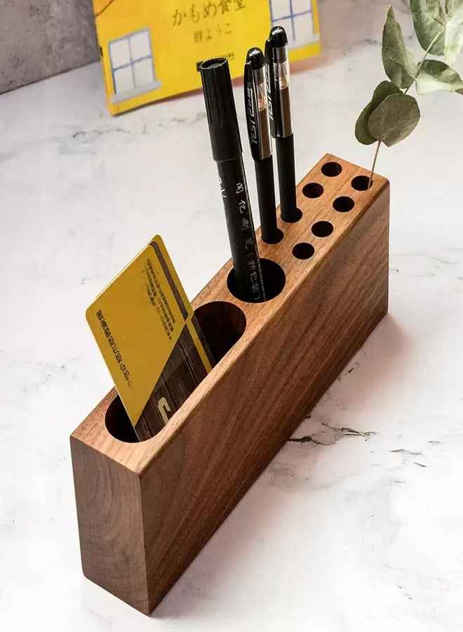 LiTY Pen Holder for Desk, Acacia Wooden Pencil Stand, Solid Wood Business Card Holder, Fountain Pen Organizer, Minimalist Aesthetic Office Stationery Desk Decor - Image 1