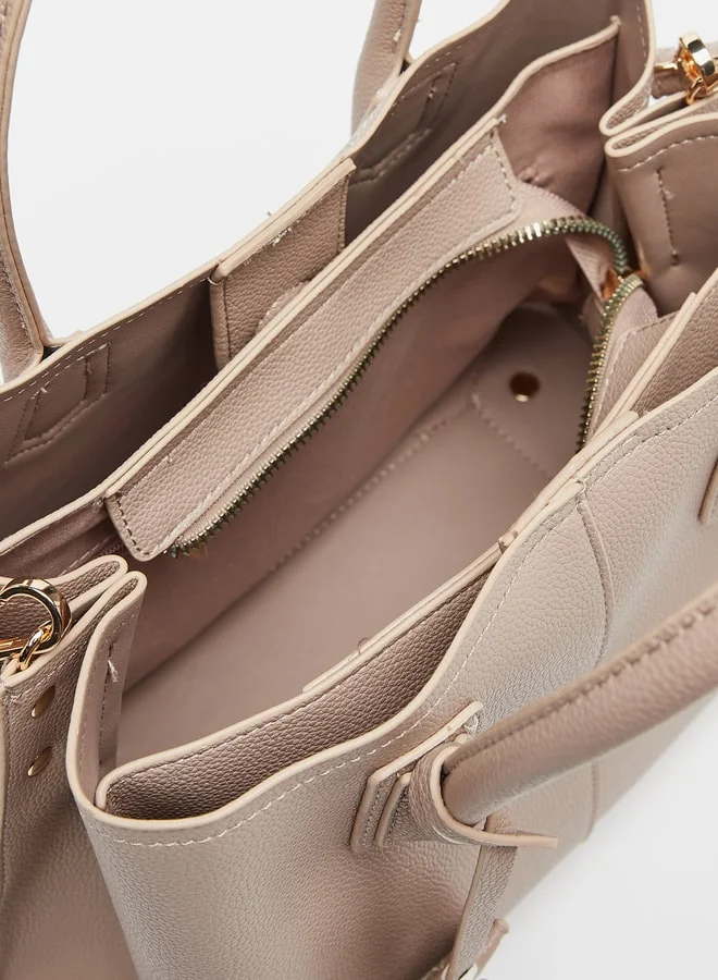 Flora Bella By Shoexpress Solid Tote Bag with Double Handle and Lock Accent