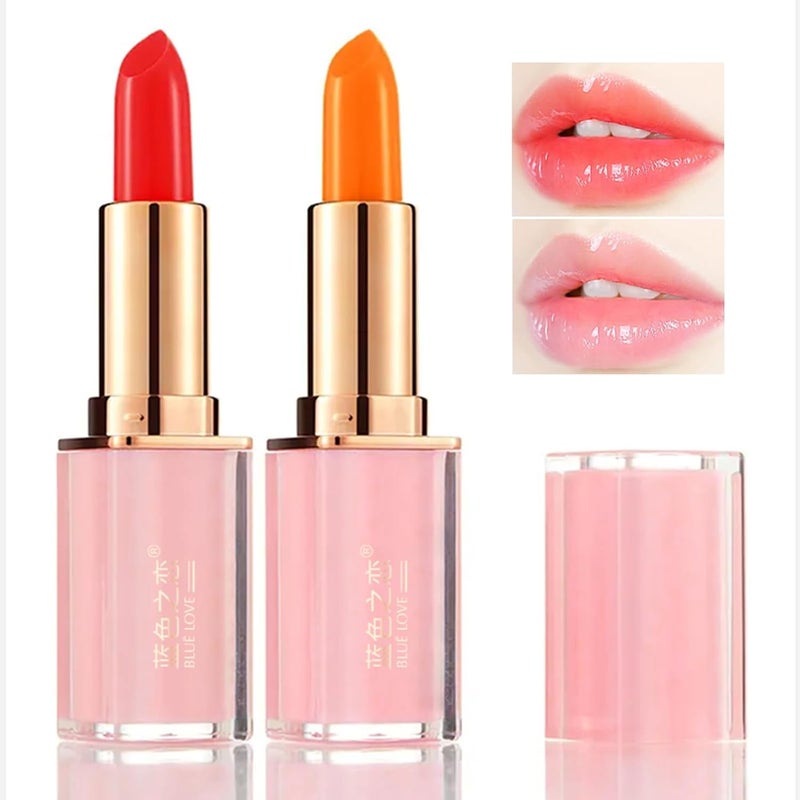 2PCS Color Changing Lipstick Hydrating Jelly Lip Balm Tint Moisturizing Lip Gloss LongLasting Nourishment for Dry Lips CarrotCherry Red
