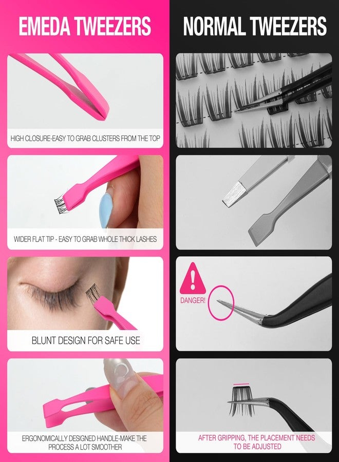 EMEDA Lash Cluster Tweezers for DIY Individual Eyelash Clusters Tools with Case, Applicator for Mistake-Proof Artificial Lash Placement-Ergonomically Designed Handle Easy for beginner Blunt Design Safe Use - Image 4