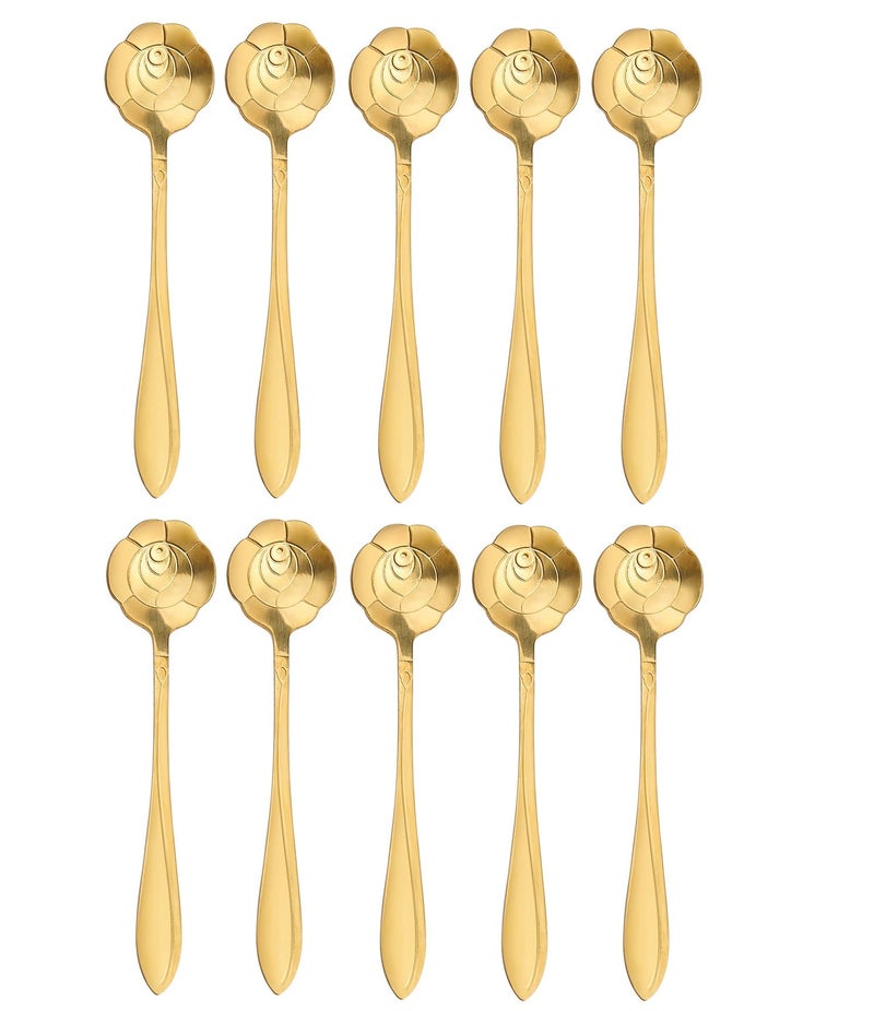 20 Pieces Stainless Steel Rose Flower Coffee Spoon Dessert Spoon Sugar Spoon Ice Cream Spoon Stirring Spoon Tea Spoon Milkshake Spoon Set for Tableware Kitchen Cafe or Bar Gold