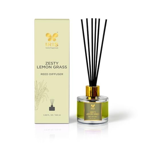 IRIS إيريس أروما ريد ديفيوزر – 100مل | عطر منزلي أنيق مع 6 عيدان ألياف، زجاجة مستديرة مع غطاء ذهبي | موزع عطر للديكور الدافئ والهدايا (ليمون جراس منعش) - Image 1