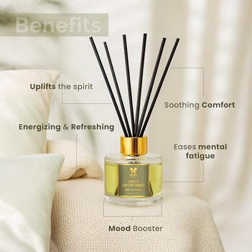 IRIS إيريس أروما ريد ديفيوزر – 100مل | عطر منزلي أنيق مع 6 عيدان ألياف، زجاجة مستديرة مع غطاء ذهبي | موزع عطر للديكور الدافئ والهدايا (ليمون جراس منعش) - Image 5