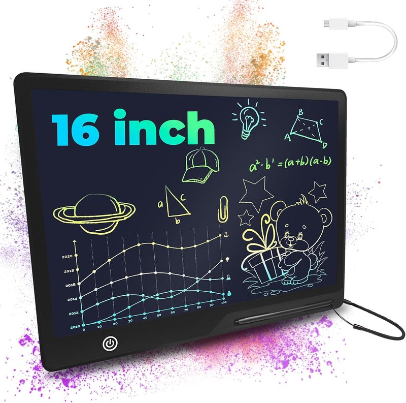 لوح الكتابة LCD من Ubitree للأطفال، شاشة ملونة 16 بوصة، لوح رسم إلكتروني قابل للشحن، لوح كتابة رقمي، لوح خربشة قابل للمسح وإعادة الاستخدام، لوح رسم محمول هدية للأولاد والبنات - Image 1