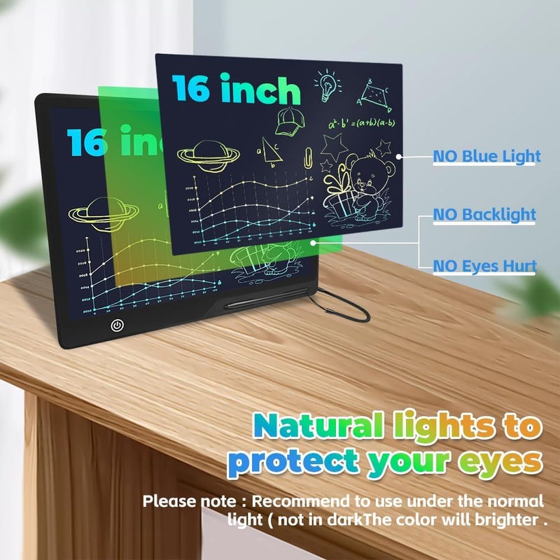 لوح الكتابة LCD من Ubitree للأطفال، شاشة ملونة 16 بوصة، لوح رسم إلكتروني قابل للشحن، لوح كتابة رقمي، لوح خربشة قابل للمسح وإعادة الاستخدام، لوح رسم محمول هدية للأولاد والبنات - Image 2