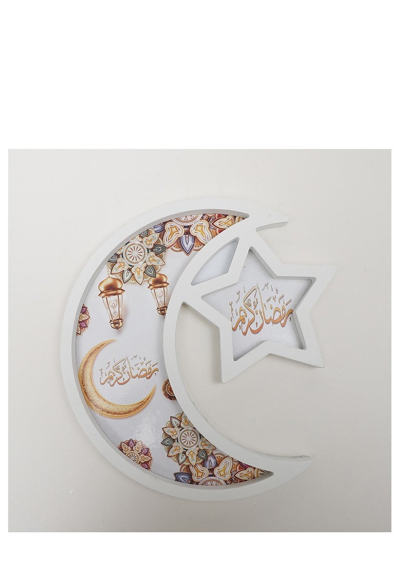 XiuWoo Ramadan Tray Eid Mubarak Tray Ramadan Kareem Moon Star Shape Tray Decoration Islam Wooden Artistic Moon Star Dessert Tray Ramadan Decorations for Table Moon Star Dessert Tray - Image 1