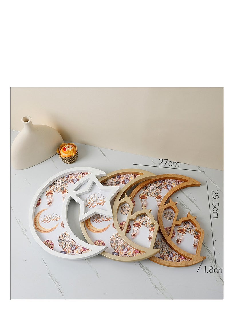 XiuWoo Ramadan Tray Eid Mubarak Tray Ramadan Kareem Moon Star Shape Tray Decoration Islam Wooden Artistic Moon Star Dessert Tray Ramadan Decorations for Table Moon Star Dessert Tray - Image 3