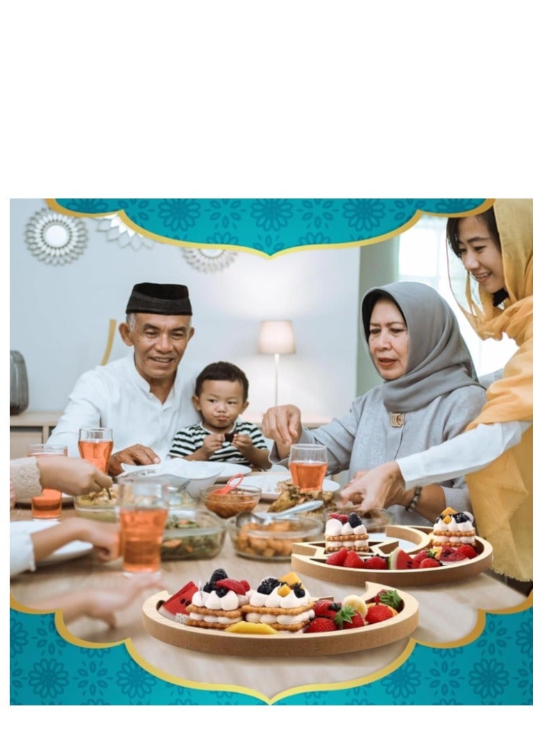 XiuWoo Ramadan Tray Eid Mubarak Tray Ramadan Kareem Moon Star Shape Tray Decoration Islam Wooden Artistic Moon Star Dessert Tray Ramadan Decorations for Table Moon Star Dessert Tray - Image 4