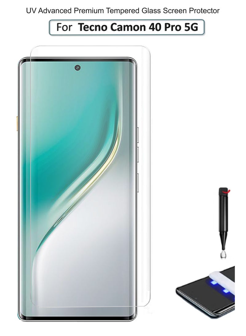 تكنو كامون 40 برو 5G - واقي شاشة زجاجي مقوى متقدم UV ، لاصق كامل UV مناسب للحالات مع وضوح HD مع مجموعة تركيب - Image 1