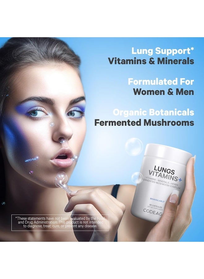 Codeage Lungs Vitamins, A, C, D, E, B6, Milk Thistle Lung Supplement, Zinc & Magnesium, Cordyceps, Reishi, Ginger, Peppermint Leaf Organic Herbs Cleanse, Breathing, Respiration - Non-Gmo - 90 Capsules - Image 5