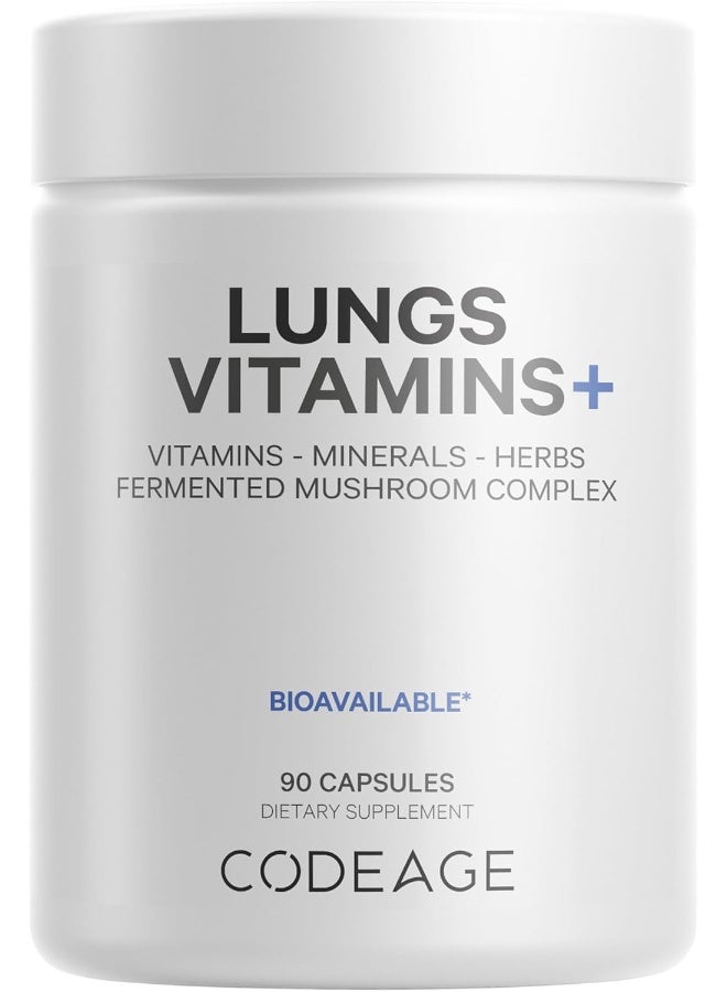 Codeage Lungs Vitamins, A, C, D, E, B6, Milk Thistle Lung Supplement, Zinc & Magnesium, Cordyceps, Reishi, Ginger, Peppermint Leaf Organic Herbs Cleanse, Breathing, Respiration - Non-Gmo - 90 Capsules - Image 1