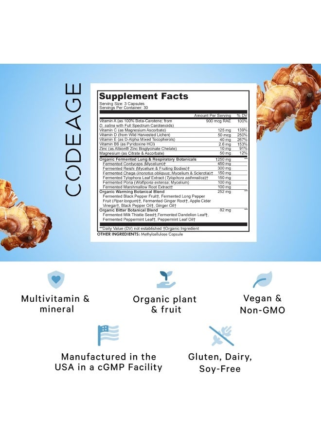 Codeage Lungs Vitamins, A, C, D, E, B6, Milk Thistle Lung Supplement, Zinc & Magnesium, Cordyceps, Reishi, Ginger, Peppermint Leaf Organic Herbs Cleanse, Breathing, Respiration - Non-Gmo - 90 Capsules - Image 2