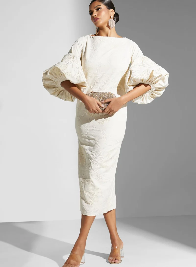 Threadz by Ajooni Boat Neck Balloon Sleeve Dress