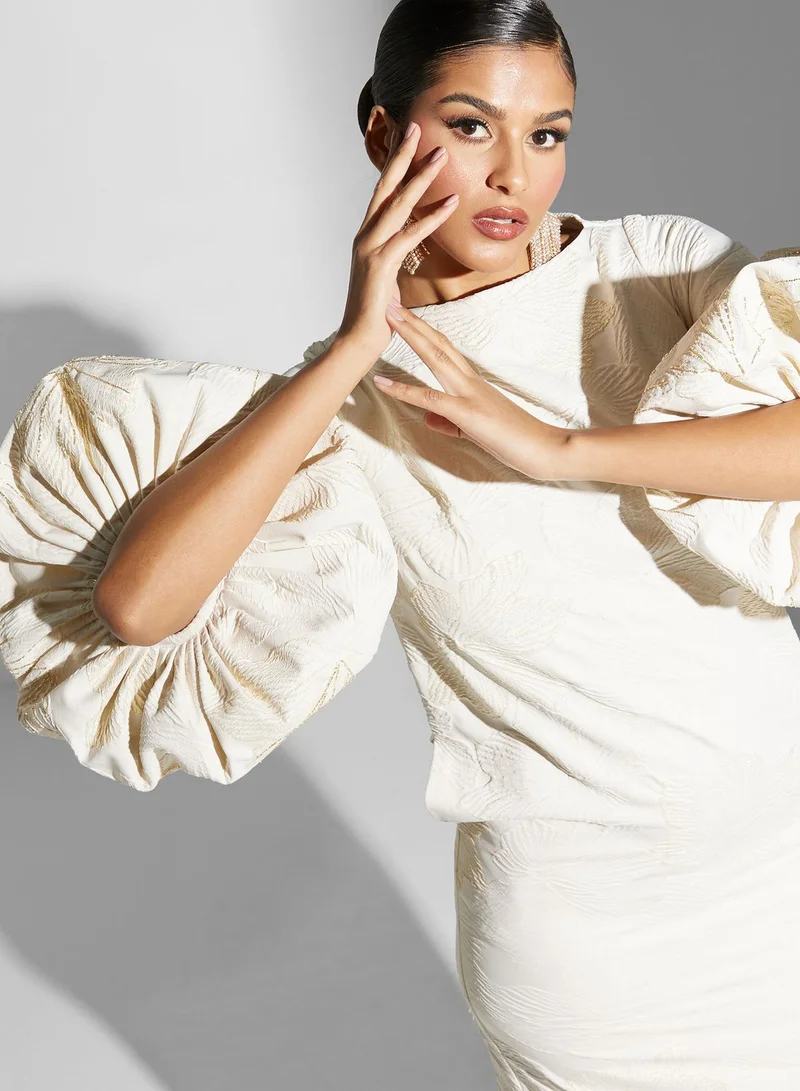 Threadz by Ajooni Boat Neck Balloon Sleeve Dress