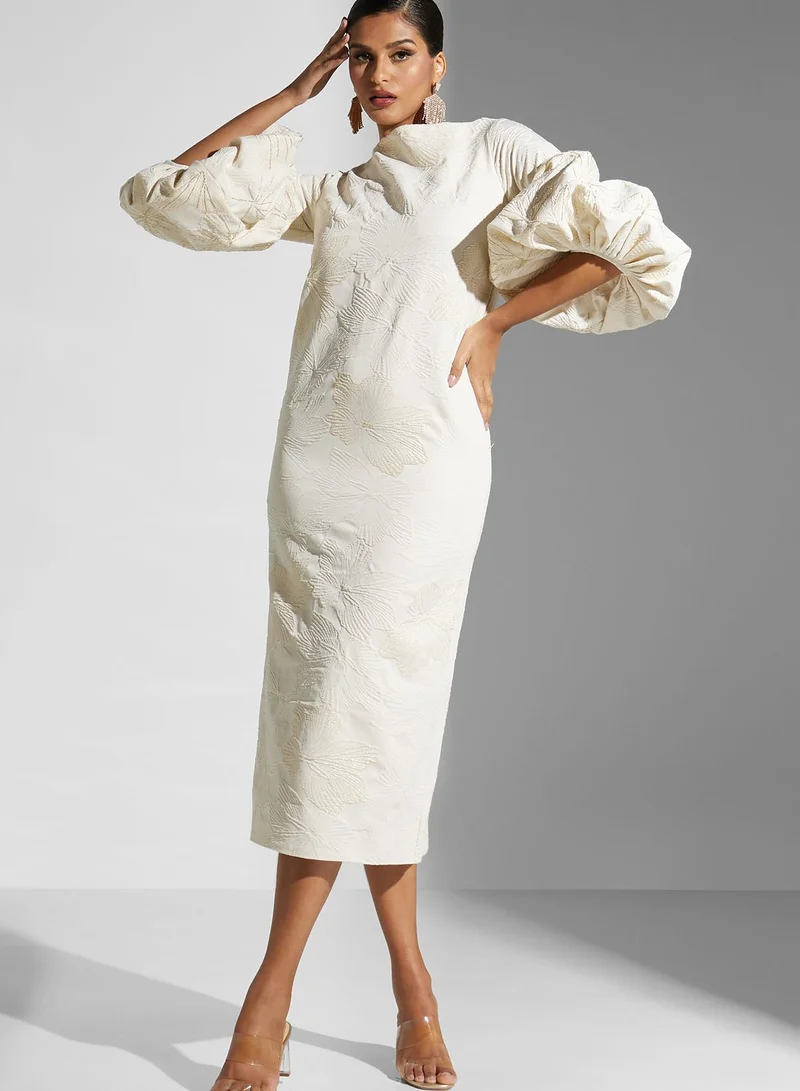 Threadz by Ajooni Boat Neck Balloon Sleeve Dress