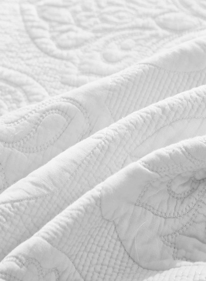 Brandream White Paisley Quilted Pillow Shams Cotton Standard Size Pillow Cases Set of 2 Comfy Soft Decorative Pillow Covers - Image 3