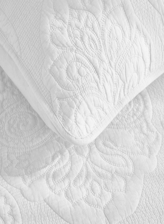 Brandream White Paisley Quilted Pillow Shams Cotton Standard Size Pillow Cases Set of 2 Comfy Soft Decorative Pillow Covers - Image 5
