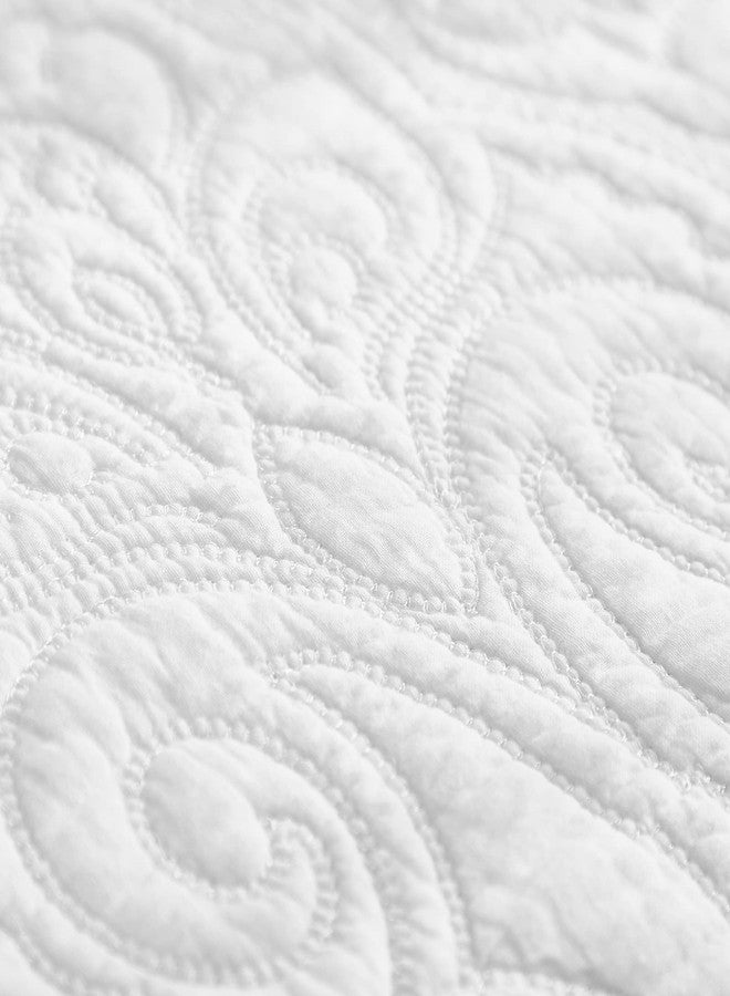 Brandream White Paisley Quilted Pillow Shams Cotton Standard Size Pillow Cases Set of 2 Comfy Soft Decorative Pillow Covers - Image 4