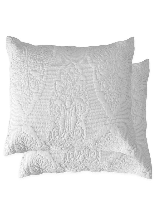 Brandream White Paisley Quilted Pillow Shams Cotton Standard Size Pillow Cases Set of 2 Comfy Soft Decorative Pillow Covers - Image 2