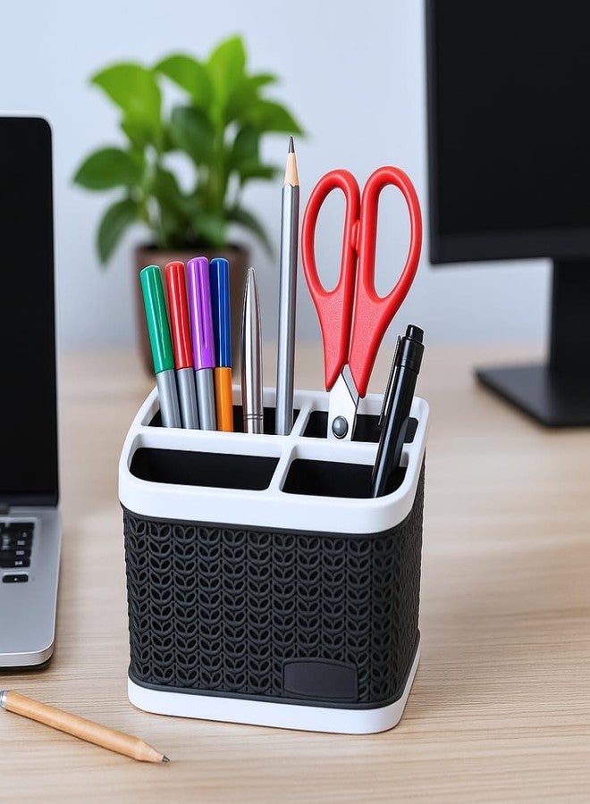 MORVI Minty Plastic Multipurpose Desk Organizer With 4 Compartments|For Home,Kitchen,Bathroom,Parlour,Office|Pen Stand,Cutlery,Stationary,Cosmetic,Tooth Brush|Set Of 2|Black - Image 4