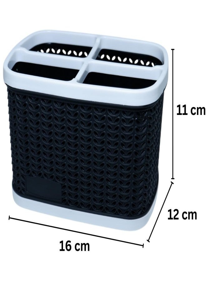 MORVI Minty Plastic Multipurpose Desk Organizer With 4 Compartments|For Home,Kitchen,Bathroom,Parlour,Office|Pen Stand,Cutlery,Stationary,Cosmetic,Tooth Brush|Set Of 2|Black - Image 2