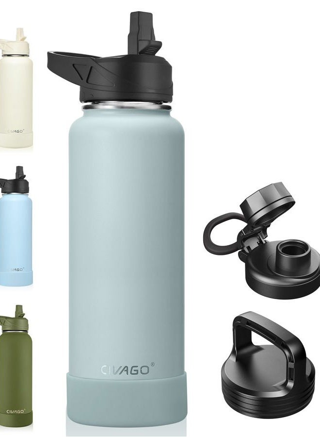 CIVAGO 40 oz Insulated Water Bottle With Straw, Stainless Steel Sports Water Cup Flask with 3 Lids (Straw, Spout and Handle Lid), Double Walled Travel Thermal Canteen Mug, Sage - Image 1