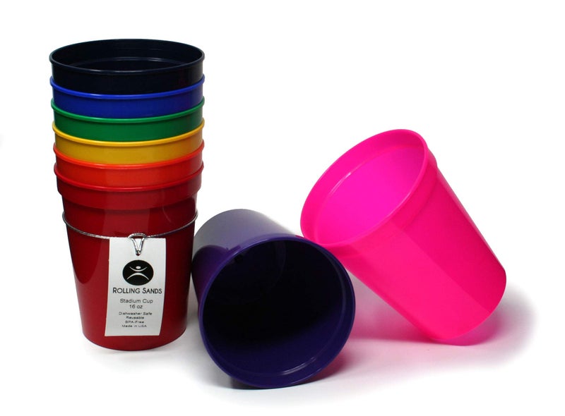 Rolling Sands 16 oz Reusable Plastic Stadium Cups 8 Pack Made in USA BPAFree Dishwasher Safe Tumblers Rainbow