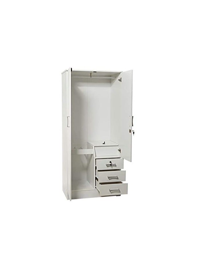AFT Elegant White 2 Door Wardrobe with Full-Length Metal Hanging Rod, 3 Spacious Drawers with Metal Runners, MDF Board Construction, Ergonomic Metal Handles, and Durable Hinges – Ideal for Modern Storage Solutions. White(Arfan) - Image 5
