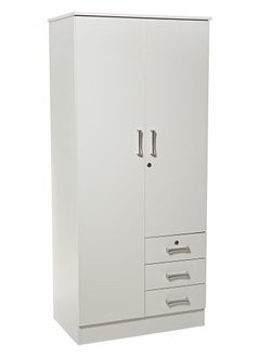 AFT Elegant White 2 Door Wardrobe with Full-Length Metal Hanging Rod, 3 Spacious Drawers with Metal Runners, MDF Board Construction, Ergonomic Metal Handles, and Durable Hinges – Ideal for Modern Storage Solutions. White(Arfan)  - Image 4